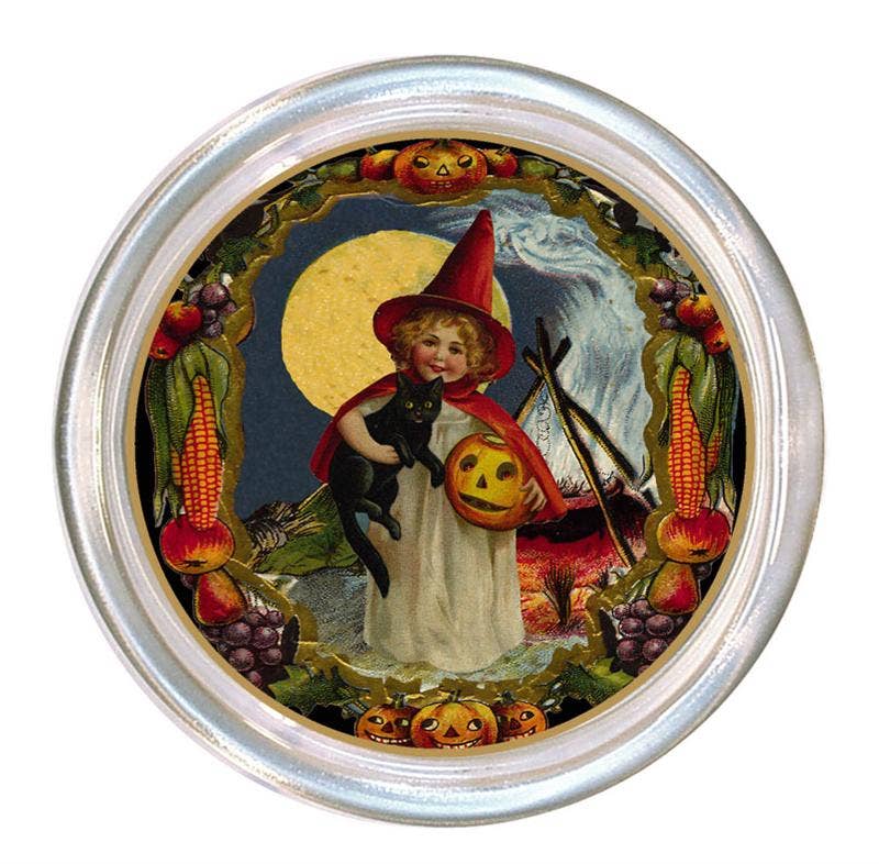 Girl Holding Pumpkin glass coaster
