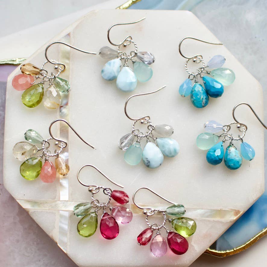 Semi Precious Color Cluster Earrings