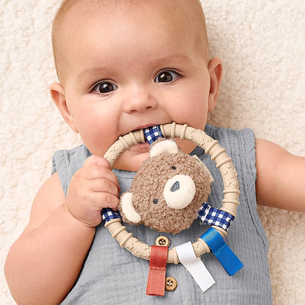 Itzy Ring Pal™ - Teething Ring with Plush Character: Taupe Bear