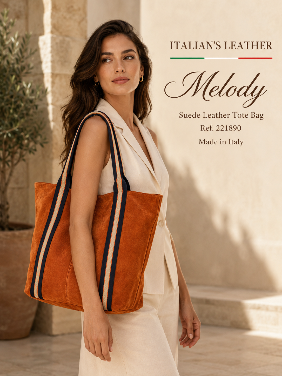 Melody Suede Leather Tote — Olive Green