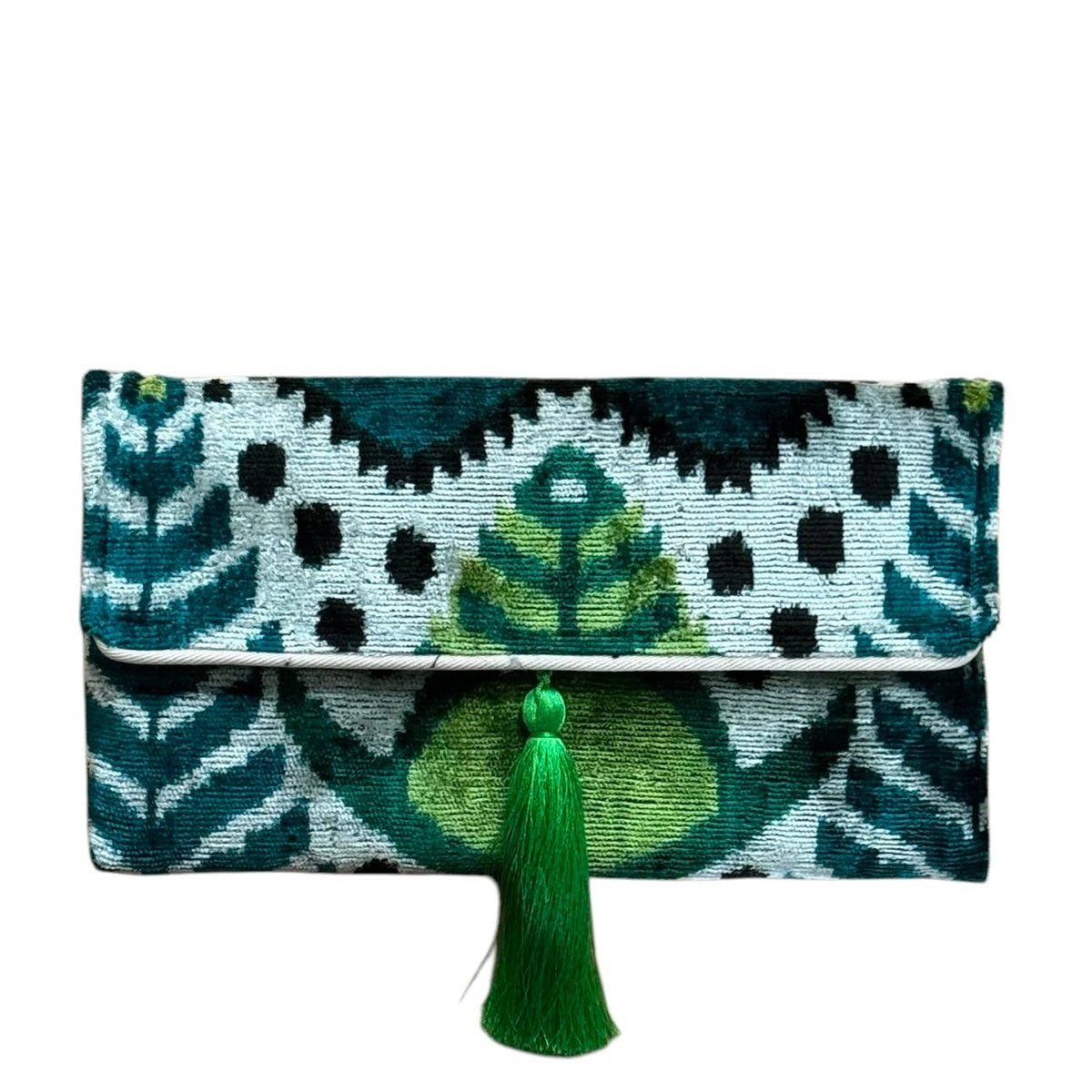 AYCA Design Silk Velvet Ikat Tassel Clutch