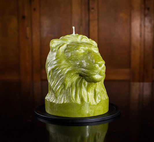 Lion Bust Sculpture Candle- Olive Green