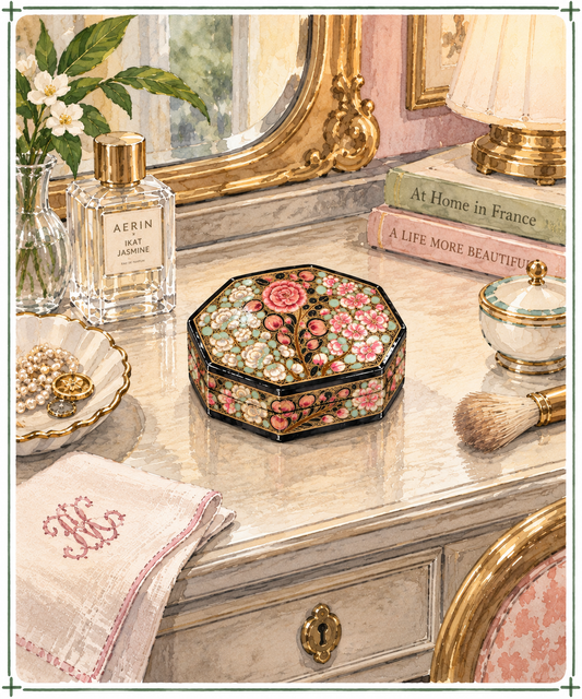 Vintage Hand-Painted Floral Lacquer Box — Japanese Style