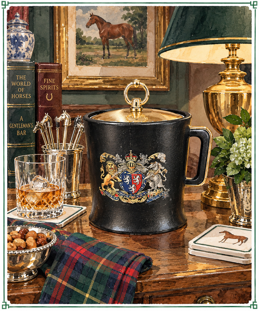 Vintage Kraftware Black & Gold British Crest Ice Bucket