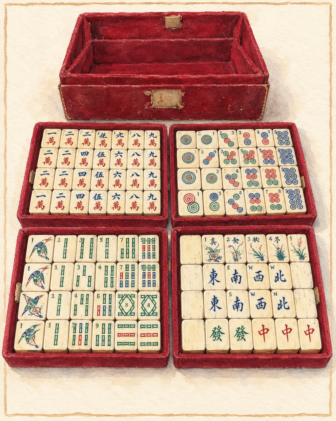 Vintage — 1920s Hong Kong Bone & Bamboo Mah-Jongg Set