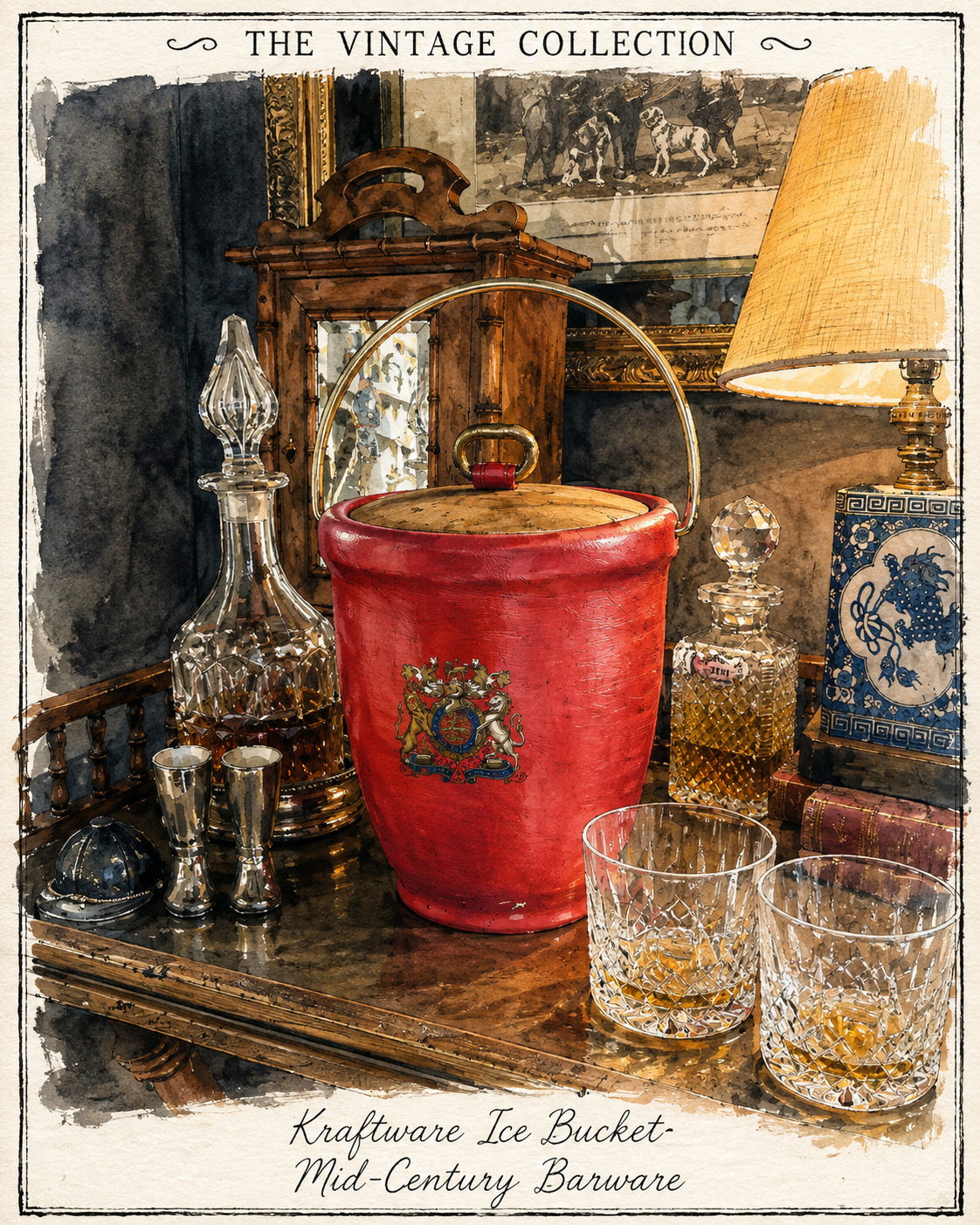 Vintage Red Kraftware Ice Bucket with British Heraldic Crest