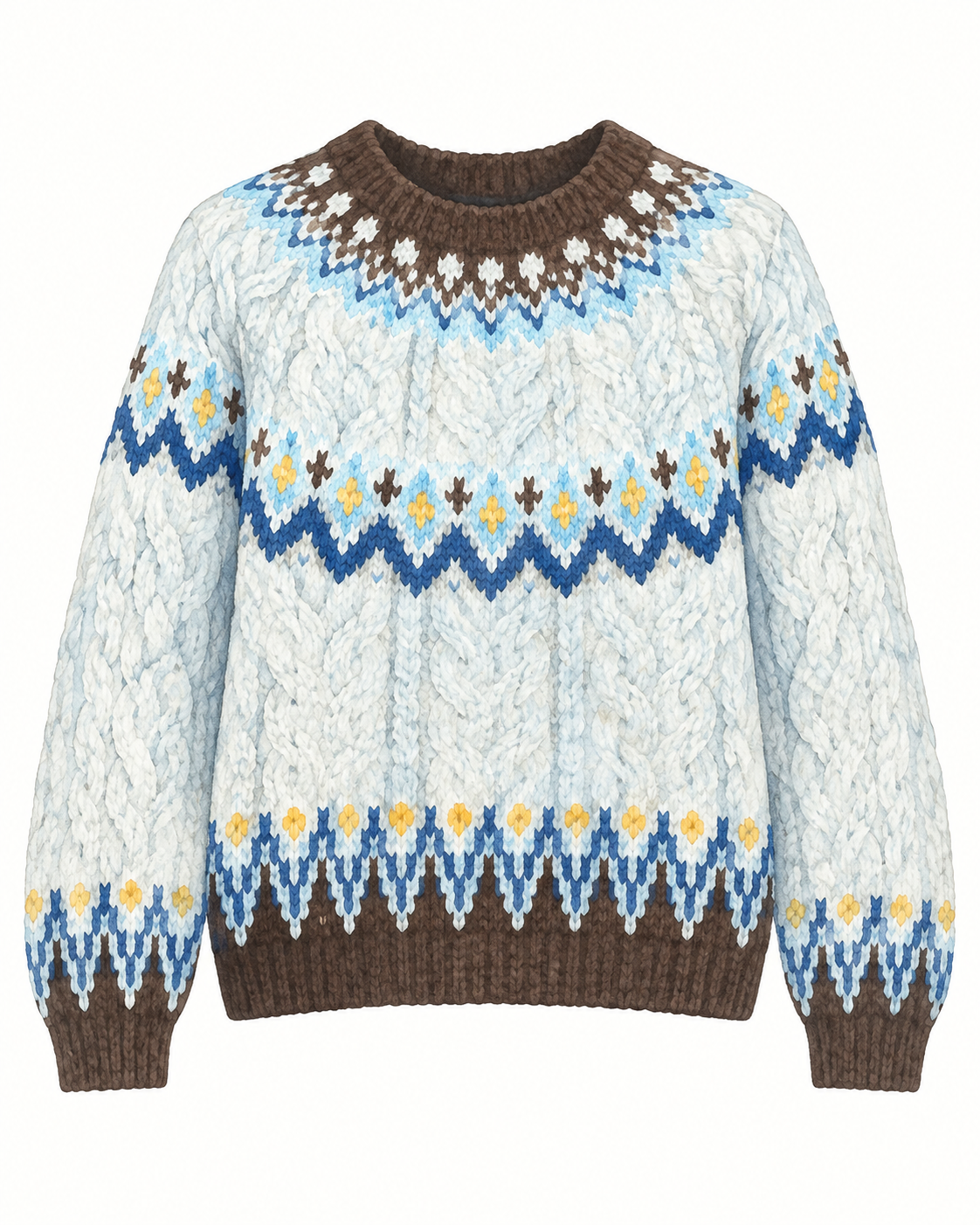 Fair Isle Pattern Cable Knit Sweater