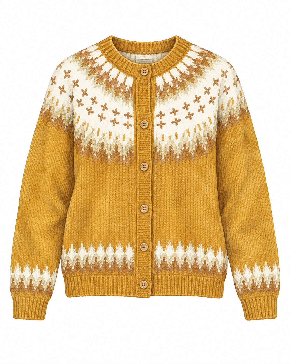 Fair Isle Knit Button Front Cardigan