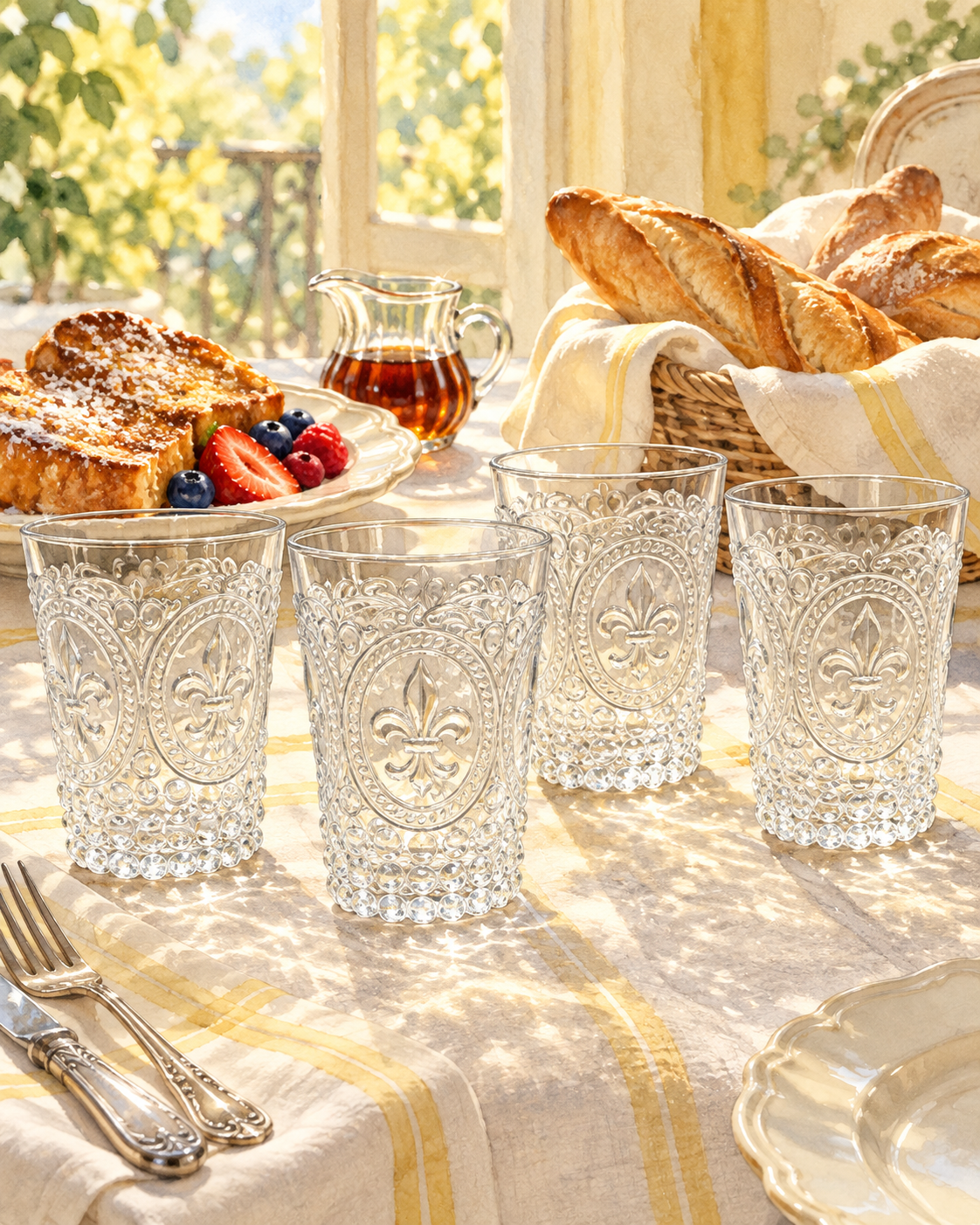 Vintage Fleur-de-Lis Glasses — Set of Four