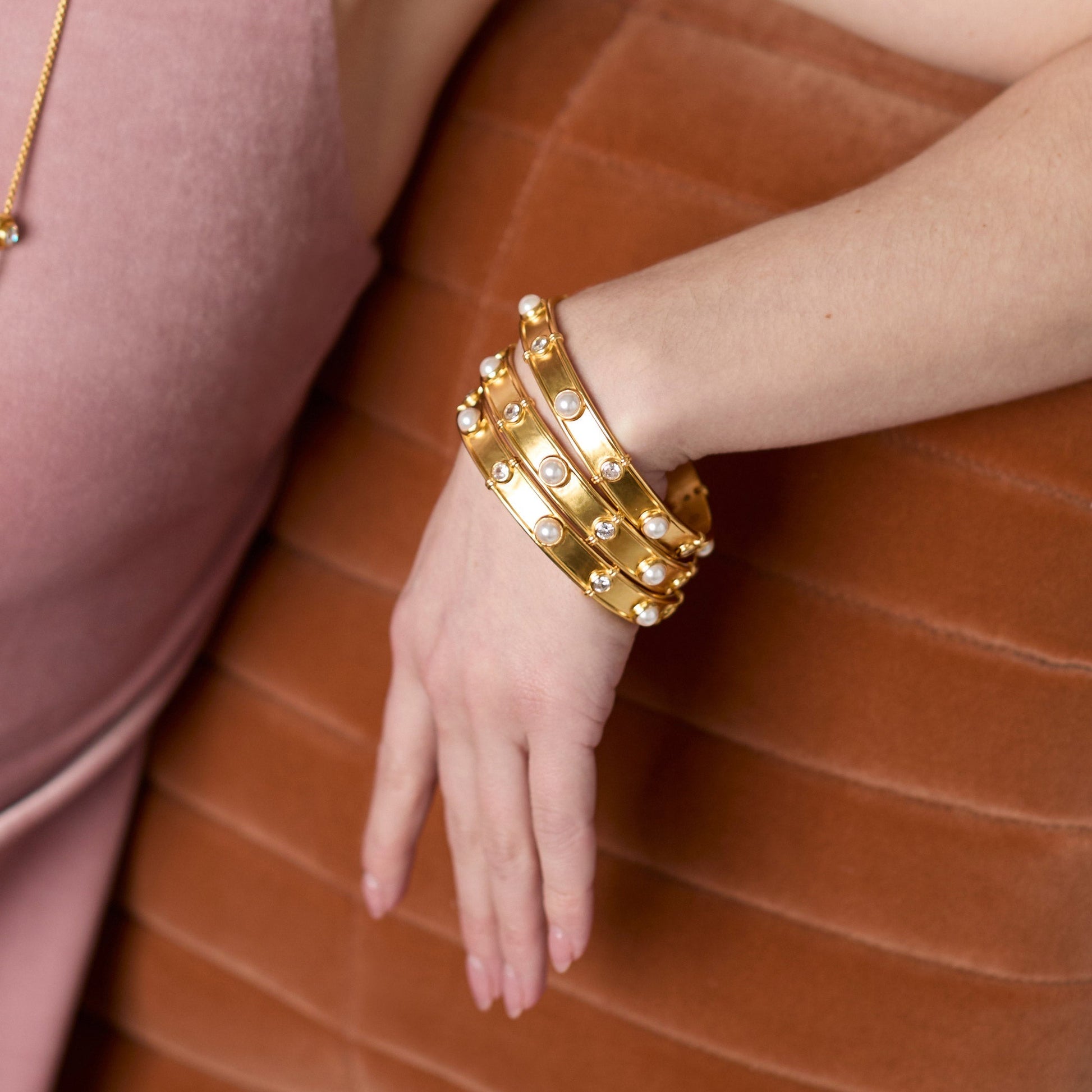 Julie Vos Tribeca Bangle in Pearl, Small – view 2