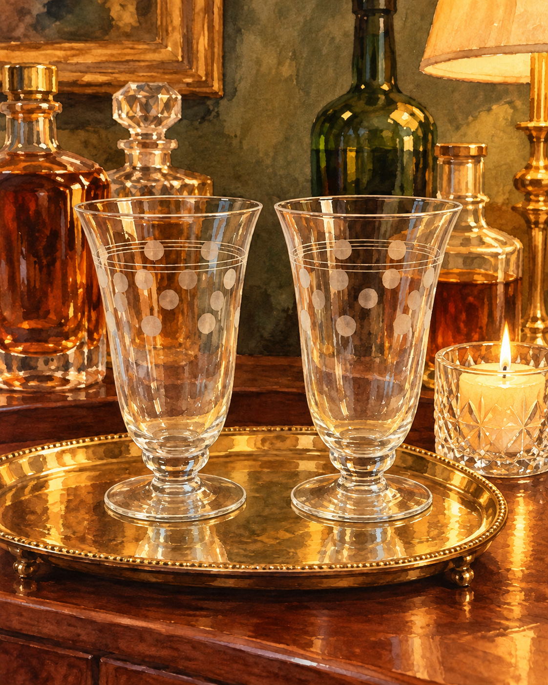 Mid-Century Dotted Footed Glasses — Pair