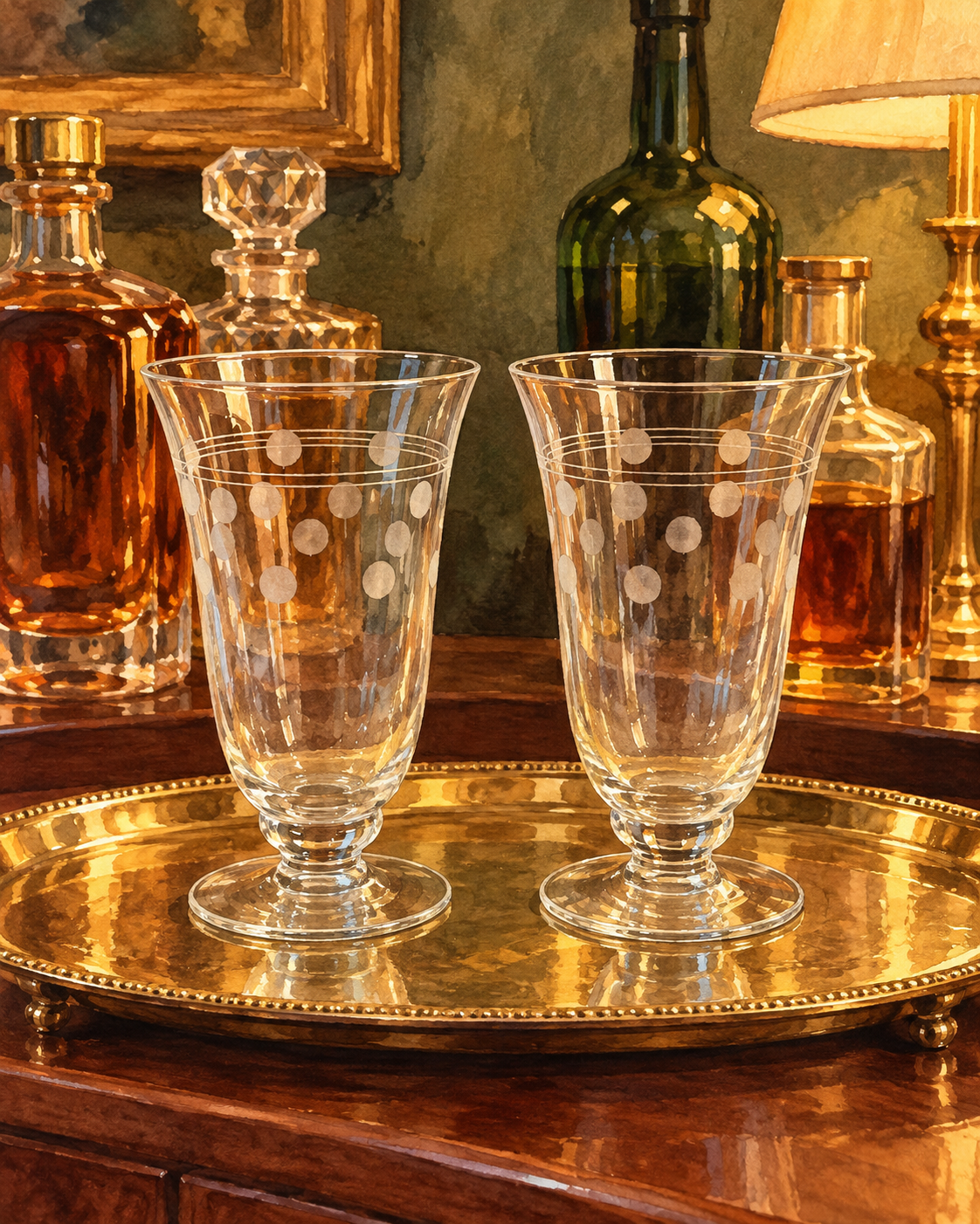 Mid-Century Dotted Footed Glasses — Pair
