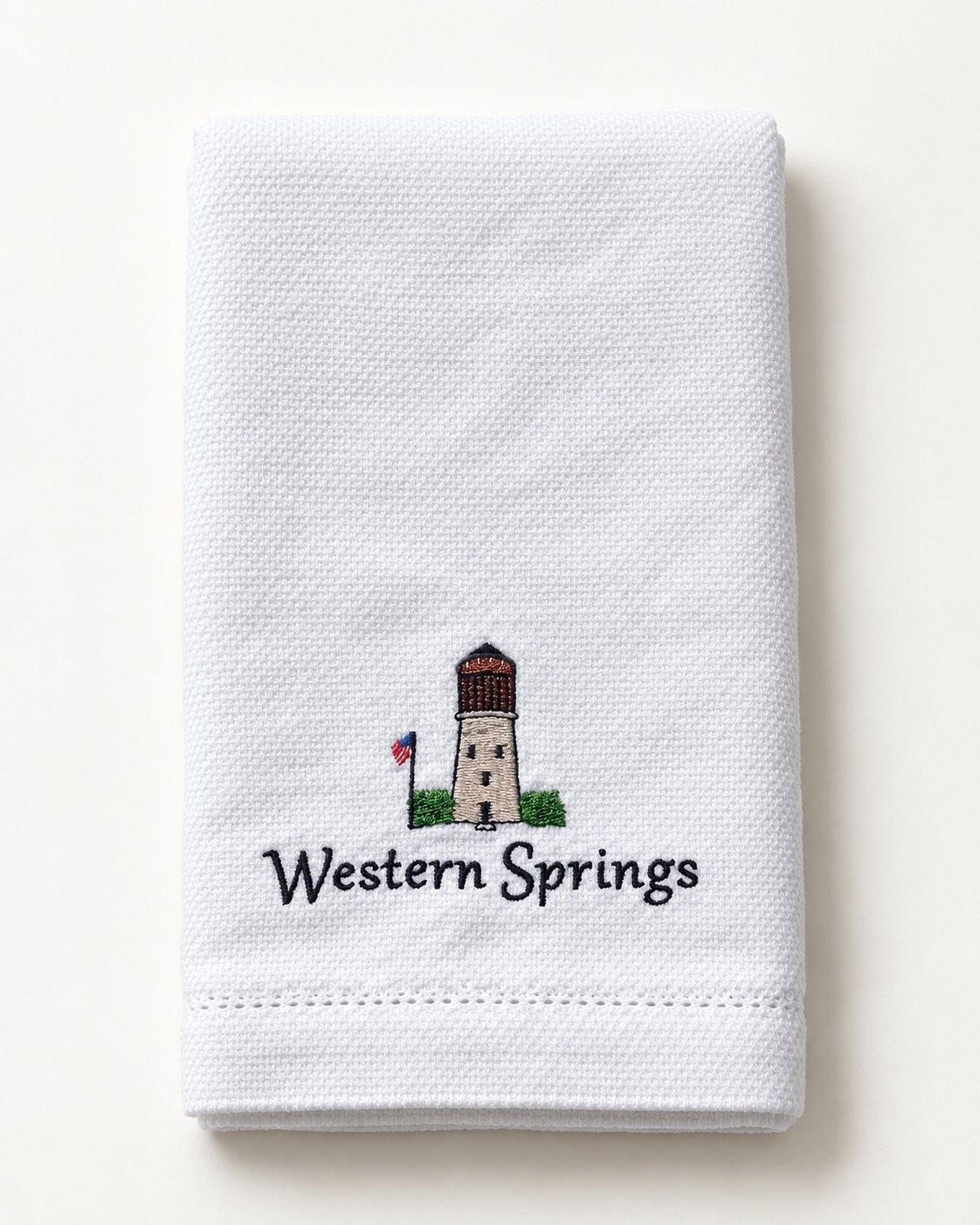 Western Springs Water Tower Embroidered Hand Towel