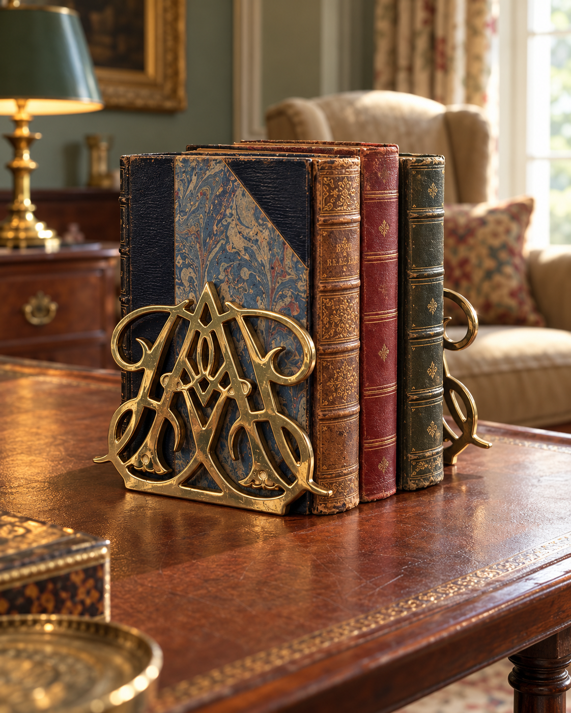Vintage Williamsburg Queen Anne Brass Bookends — Pair
