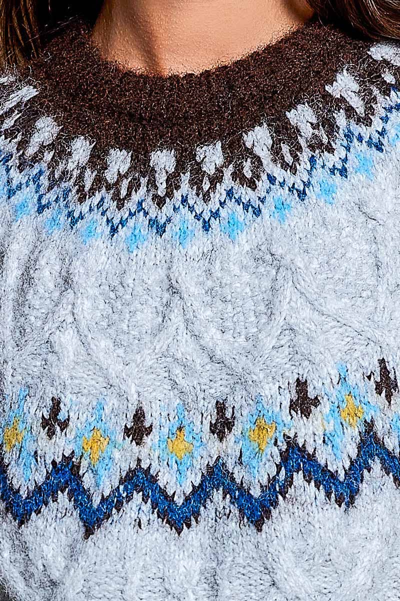 Fair Isle Pattern Cable Knit Sweater