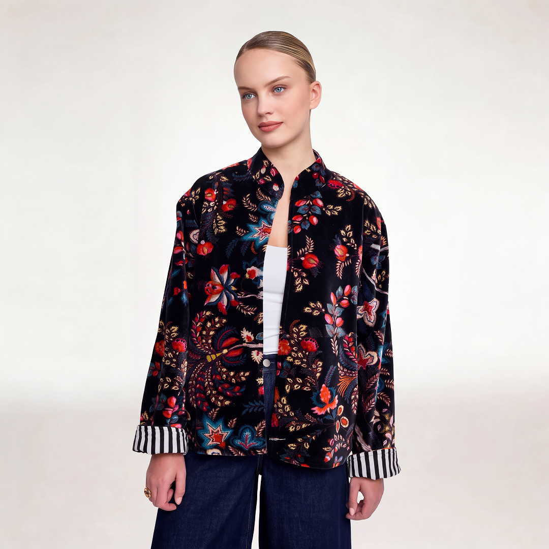 Bohemian Garden Velvet Jacket – Black