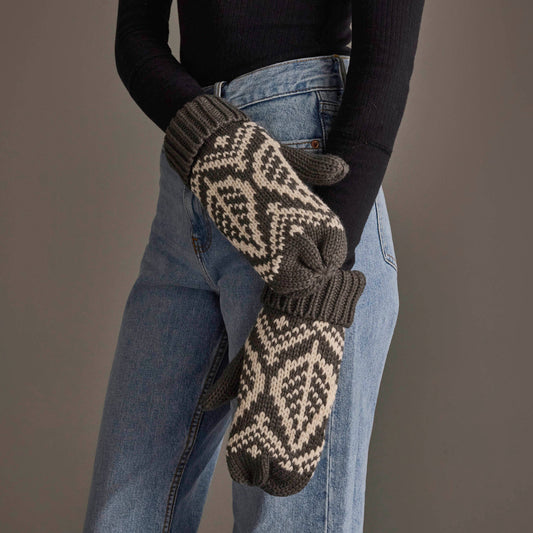 Gray & Beige Patterned Knit Mittens