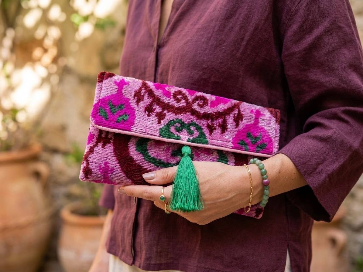 AYCA Design Silk Velvet Ikat Tassel Clutch — Pre-order