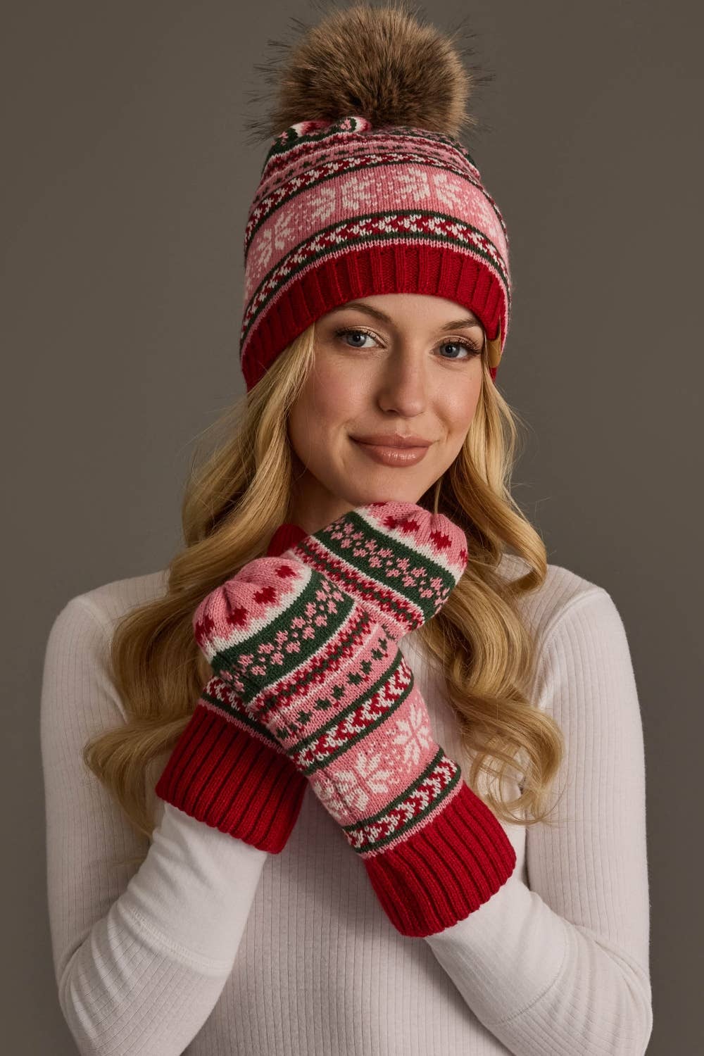 Red, Pink & Green Christmas Knit Mittens