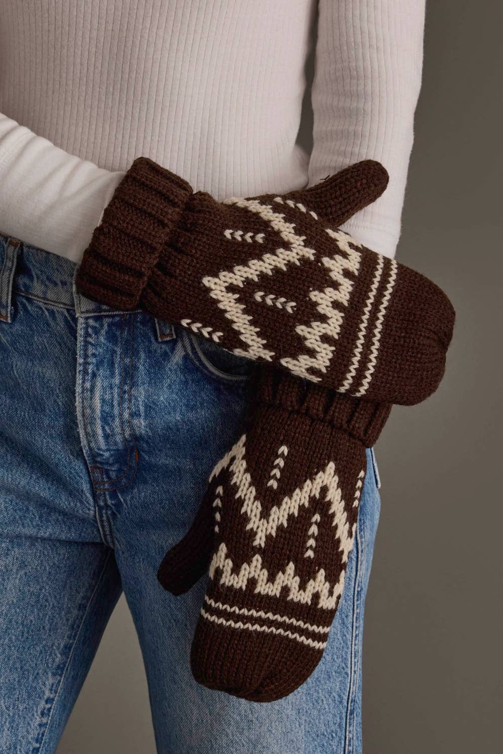 Chocolate Brown & Beige Knit Mittens