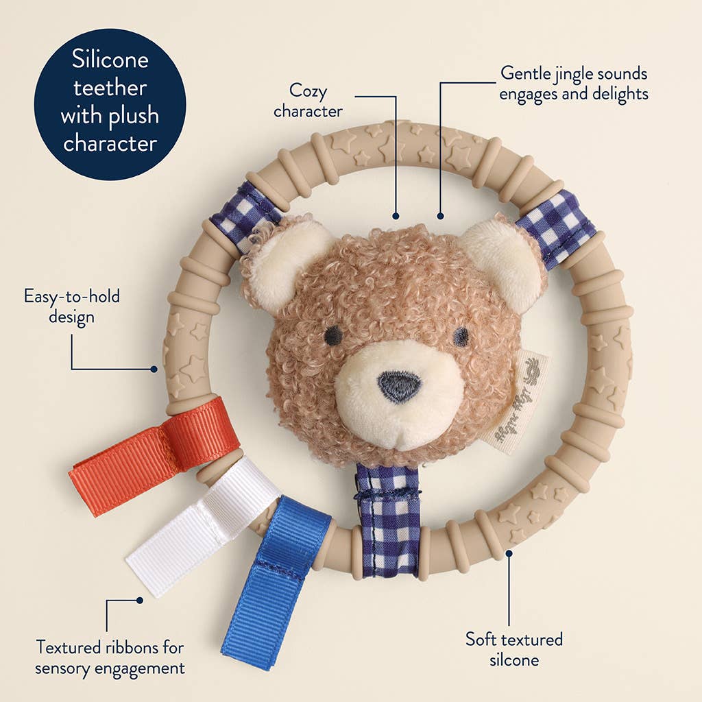 Itzy Ring Pal™ - Teething Ring with Plush Character: Taupe Bear