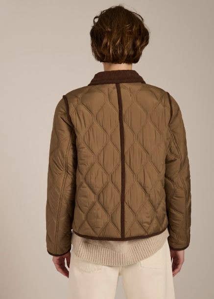 Hudson Corduroy Collar Quilted Jacket — Olive — Medium
