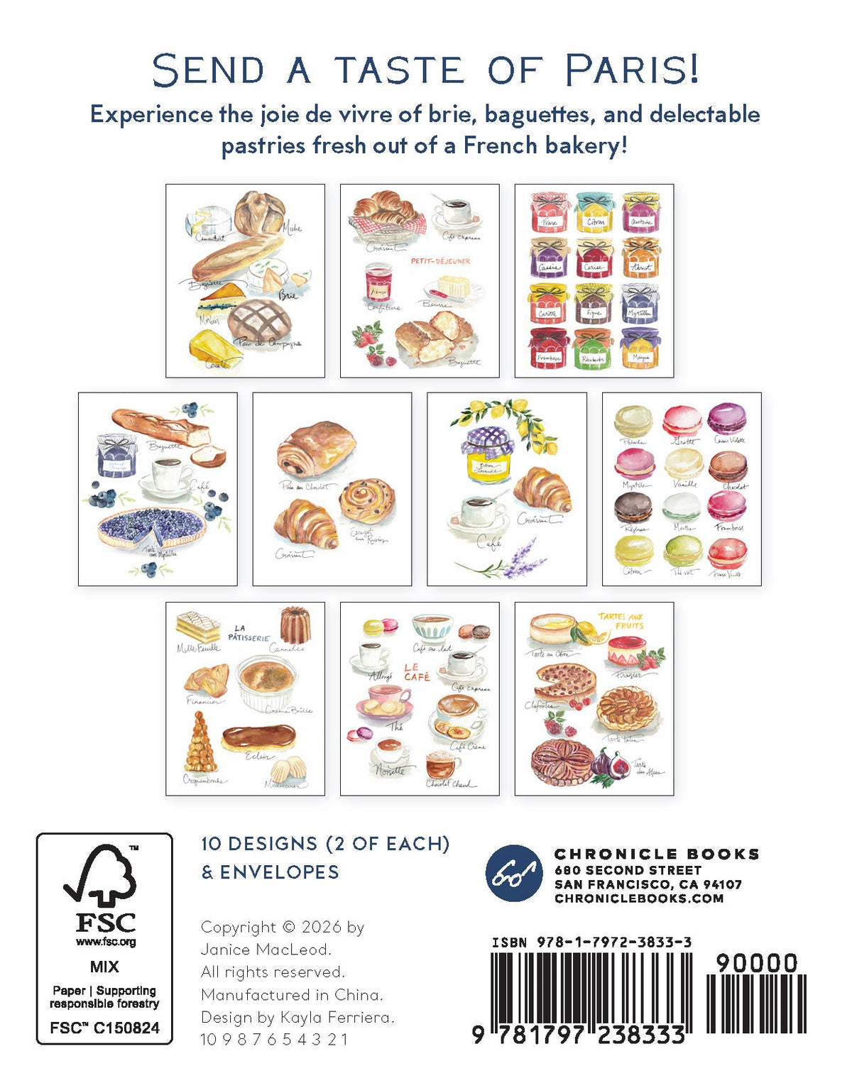 Brie & Baguette illustrated notecards — detail view