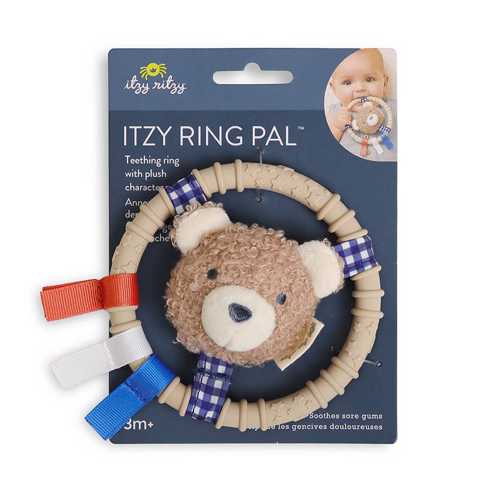 Itzy Ring Pal™ - Teething Ring with Plush Character: Taupe Bear