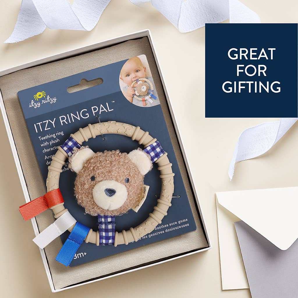 Itzy Ring Pal™ - Teething Ring with Plush Character: Taupe Bear