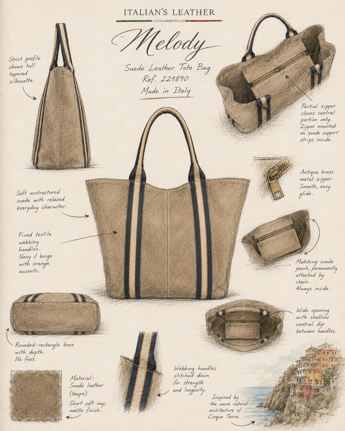 Melody Suede Leather Tote — Olive Green