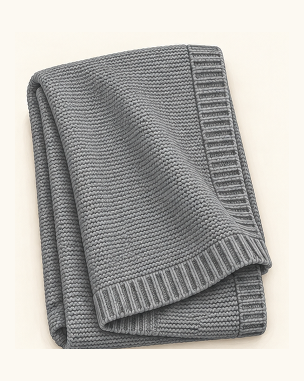 Illustration of the dark gray cotton knit baby blanket with ribbed edging