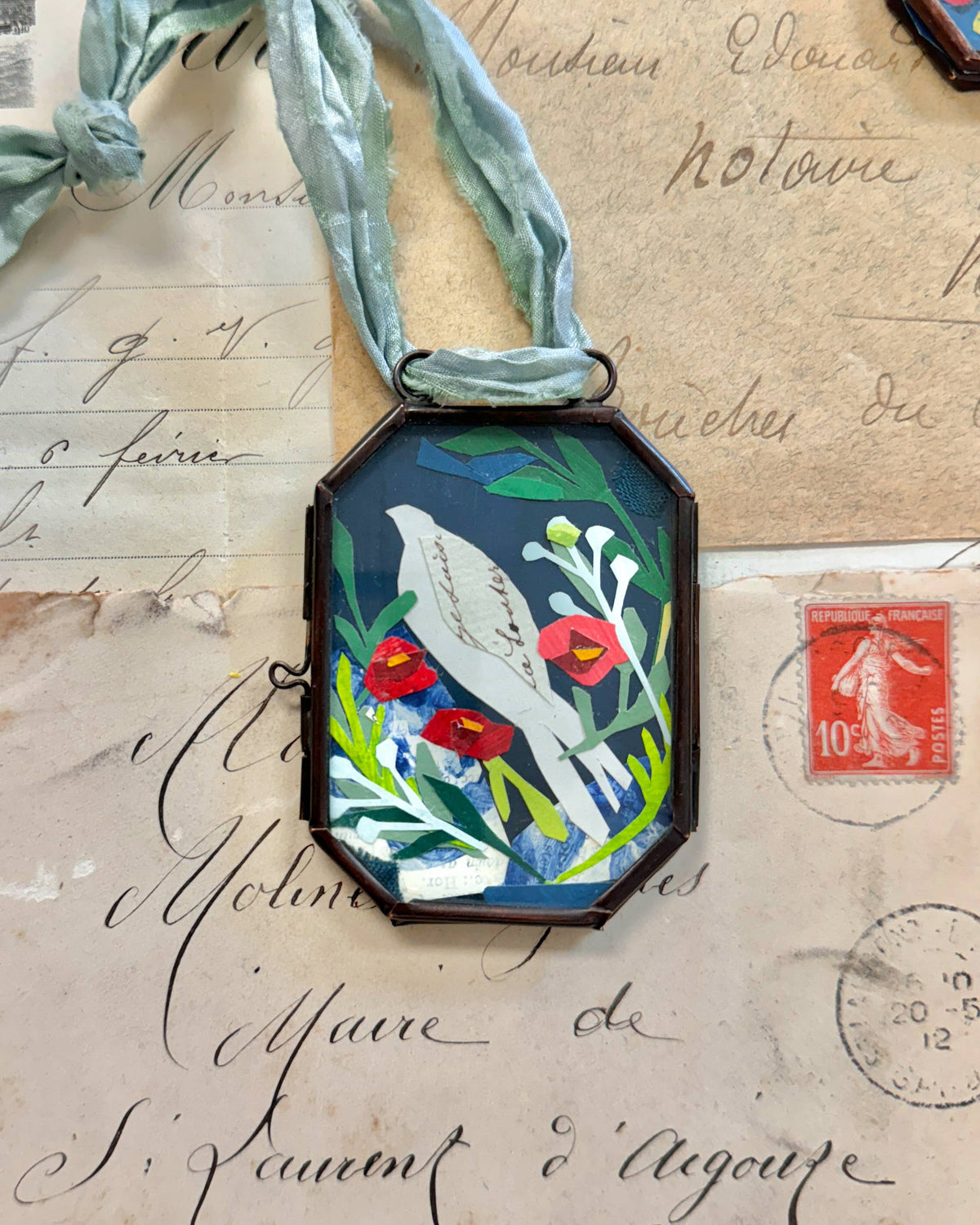 Maris Mirum Rose Dove art locket by Brandie Stonge