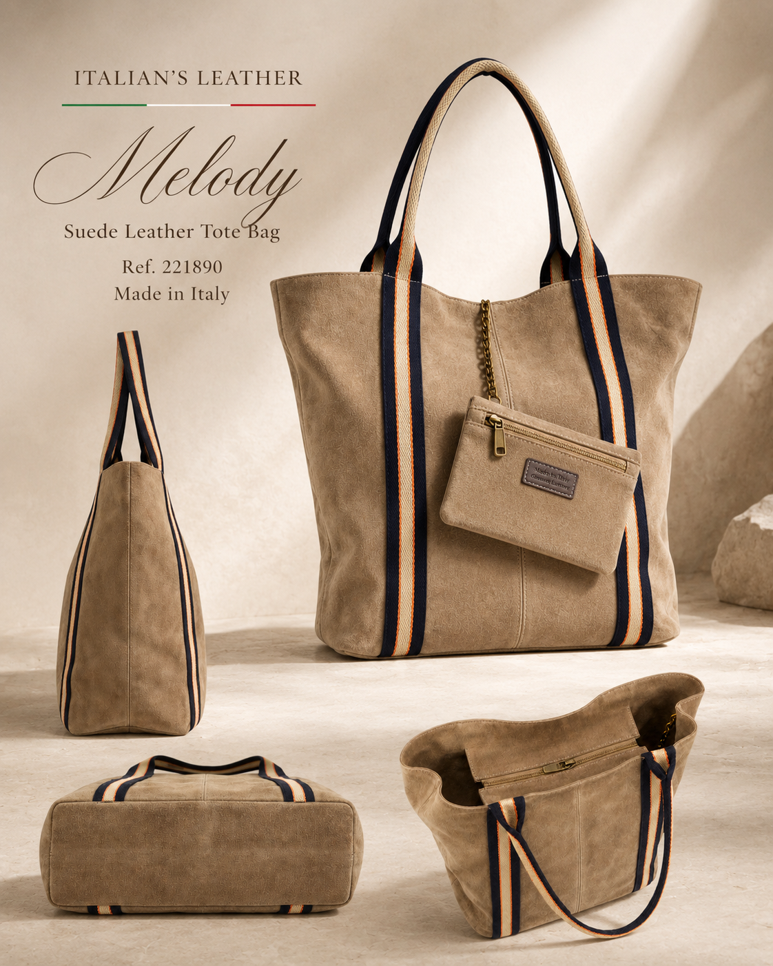 Melody Suede Leather Tote — Red