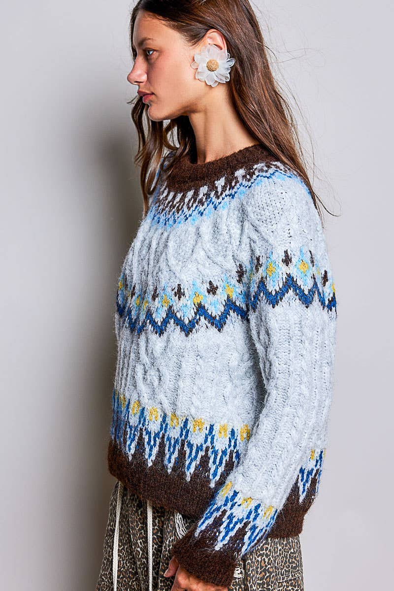 Fair Isle Pattern Cable Knit Sweater