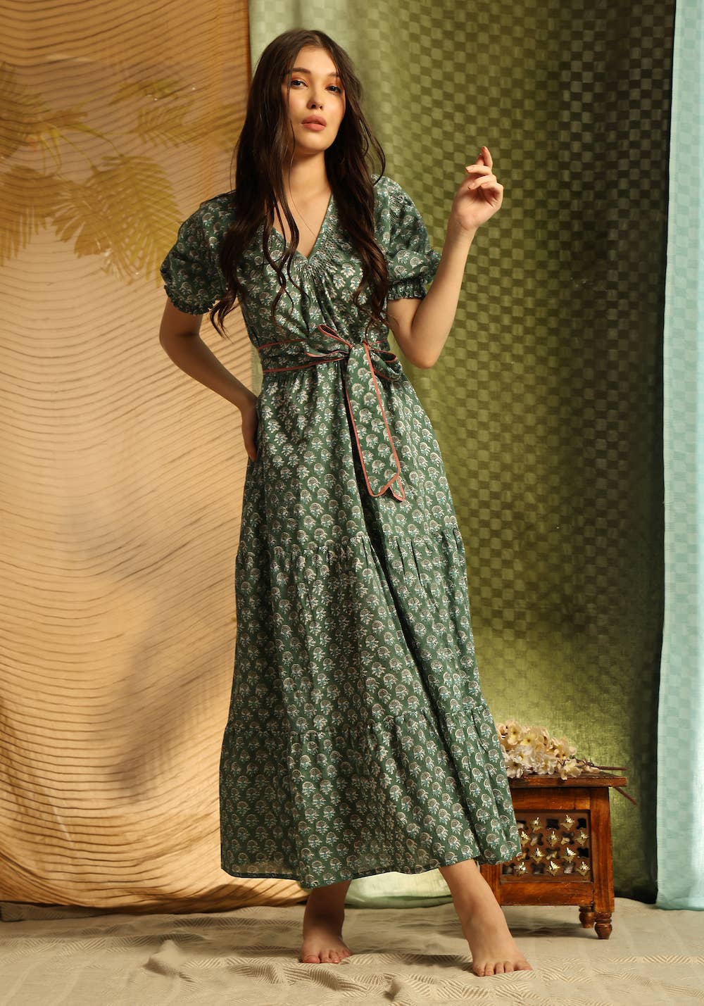 brown block print dress Hand Block Printed Kaftan Dress