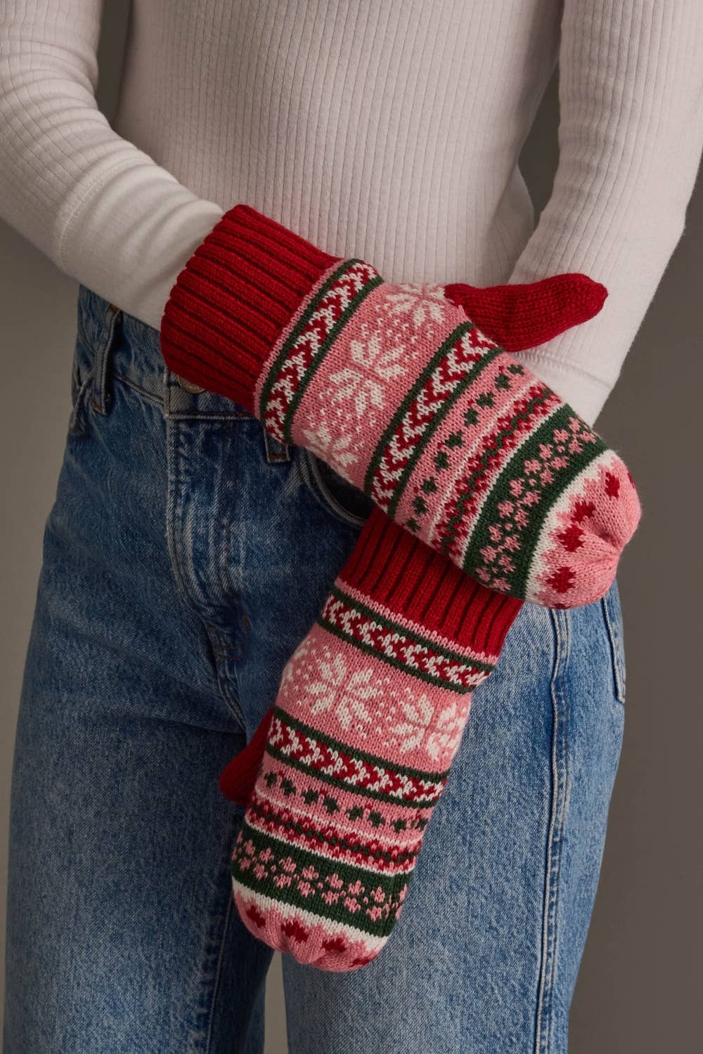Red, Pink & Green Christmas Knit Mittens