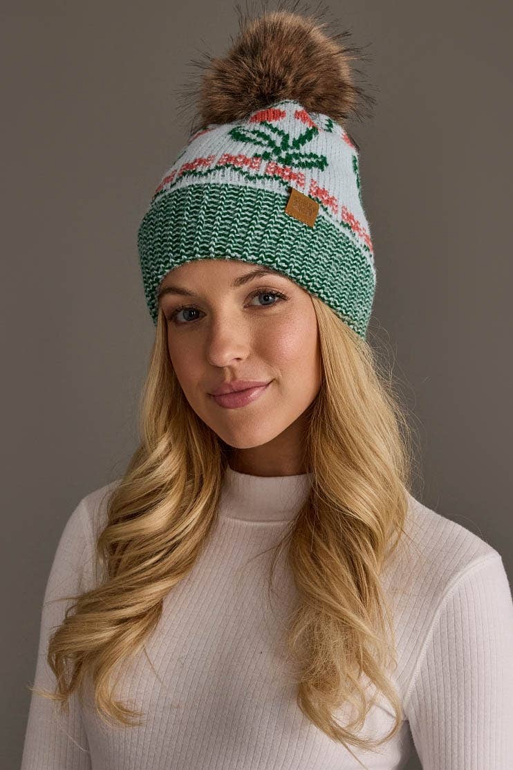 Light Blue Cherry Pom Hat