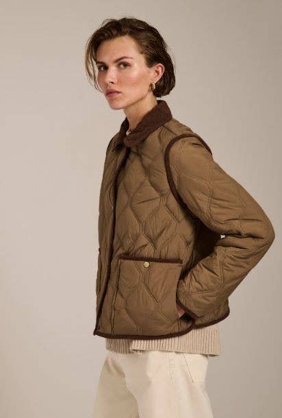 Hudson Corduroy Collar Quilted Jacket — Olive — Medium