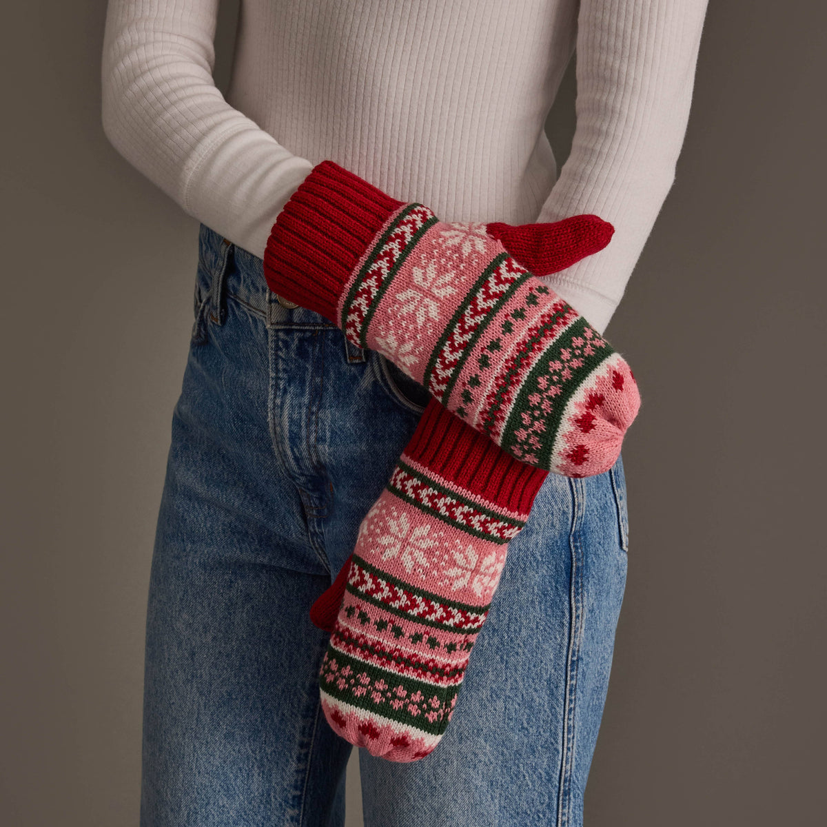 Red, Pink & Green Christmas Knit Mittens
