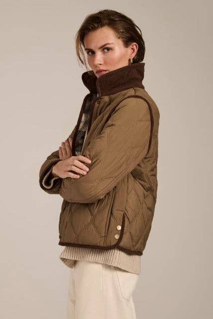 Hudson Corduroy Collar Quilted Jacket — Olive — Medium