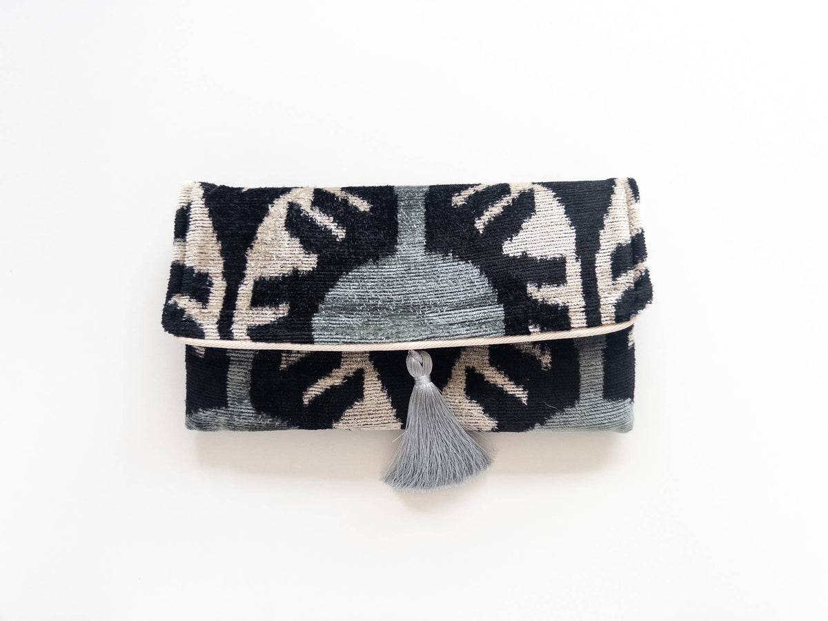 AYCA Design Silk Velvet Ikat Tassel Clutch — Pre-order