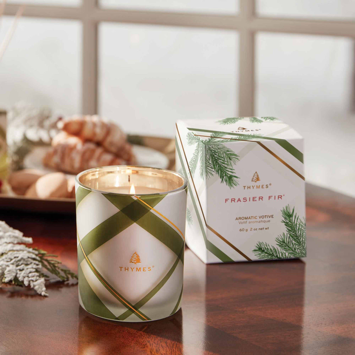 Frasier Fir Frosted Plaid Votive Candle Plaid