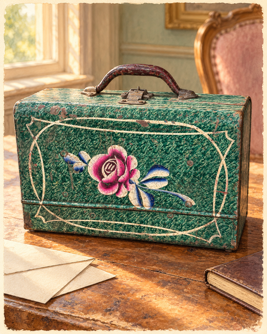 Vintage Floral Painted Tin Document Box