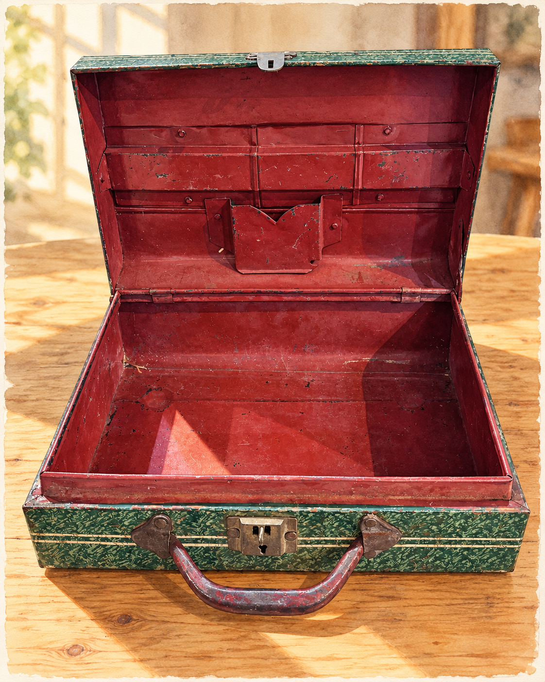 Vintage Floral Painted Tin Document Box