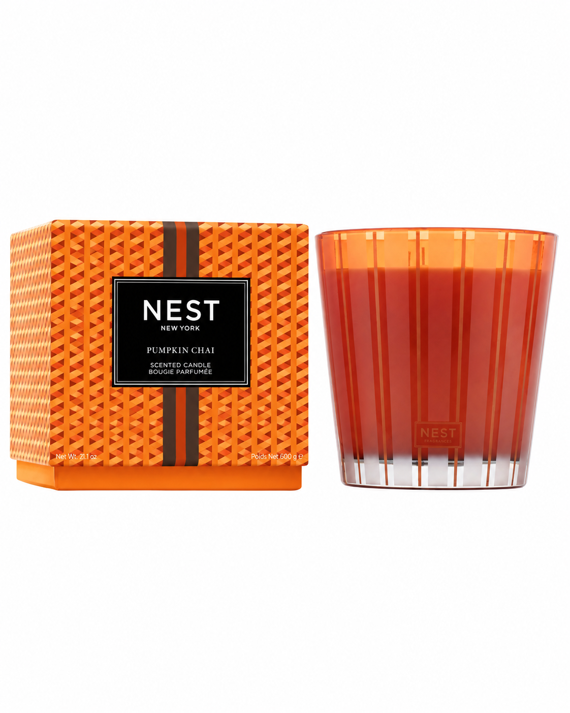 Pumpkin Chai 3-Wick Candle with gift box on white background