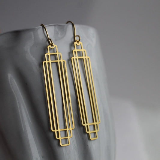 Art Deco Gold Rectangle Earrings