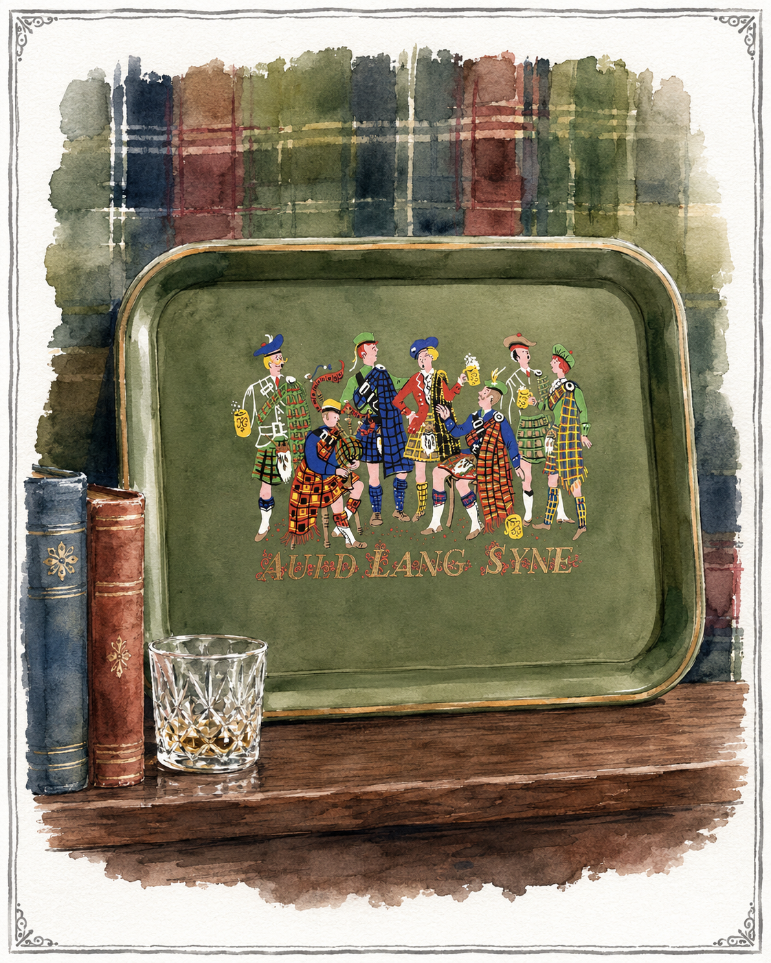 Vintage 1950s Scottish “Auld Lang Syne” Metal Cocktail Tray