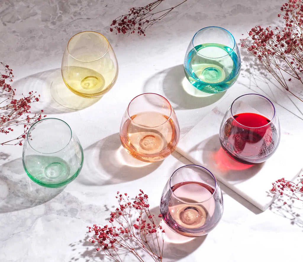 Stemless Colored Wine Glasses, Set of 6